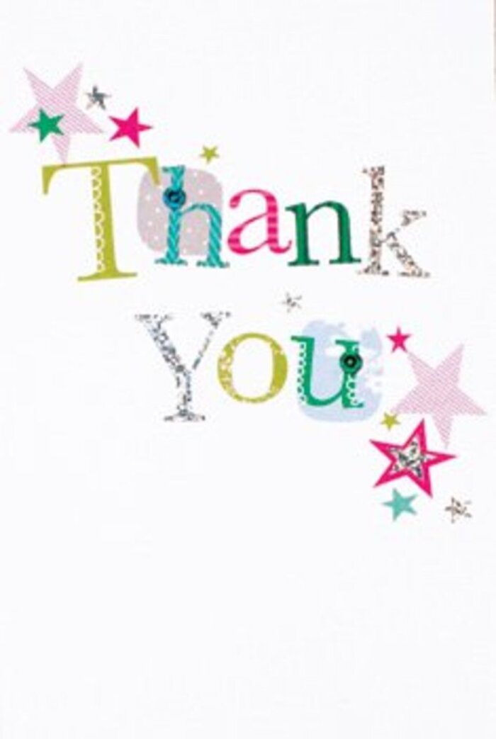 Graceful and inviting, this thank you card's carefully composed letters evoke the artful elegance found in Reigate's boutique florist studios. Each letter expresses a vibrant mood: some playful, spotted and curved; others poised and streamlined, touched with silvery shimmer, much like the fine details in a fresh bouquet arranged near the Castle Grounds. Star-shaped accents, striped with sparkling pink or awash in turquoise and metallic silver, gather softly around the sentiment, as if bestowing extra cheer much like the first blossoms of spring on Priory Park's borders. The card's white background imparts a sense of modern openness, each letter and star taking centre stage-never crowded, always considered. The understated sophistication makes it fit for any occasion, whether nestled beside a fragrant, hand-tied Flowers Reigate arrangement for a thank you in Meadvale or as a heartwarming gesture to a teacher near Reigate Grammar. There's a tactile luxuriance to the surface, reminiscent of locally made cards for special moments. This design celebrates gratitude with a universal, uplifting charm-a fitting echo of the thoughtful traditions and artistic character that define life in Reigate.